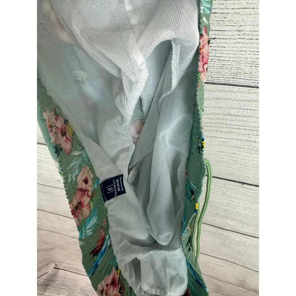 George Men's Sage Green Tropical Parrot Swim Trunks Size 2XL